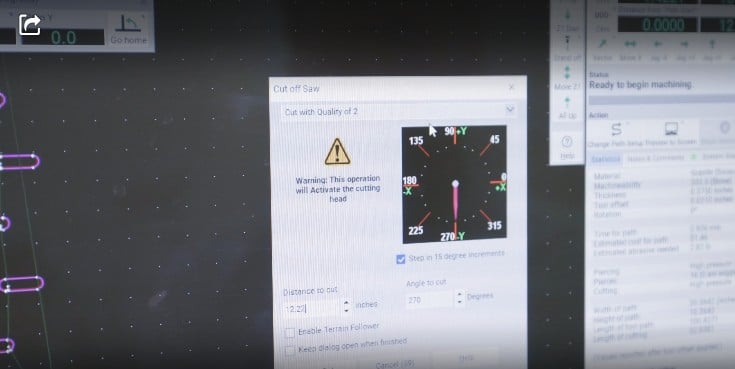 The OMAX IntelliMAX Saw Function can save you time and inventory space